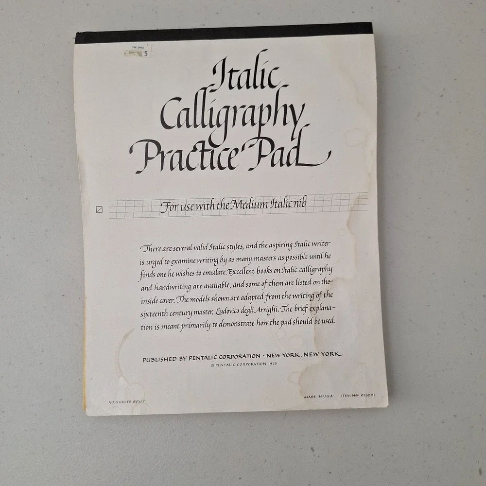 Vintage 1978 Italic Calligraphy Handwriting Practice Pad, B3 Nib & Medium Italic